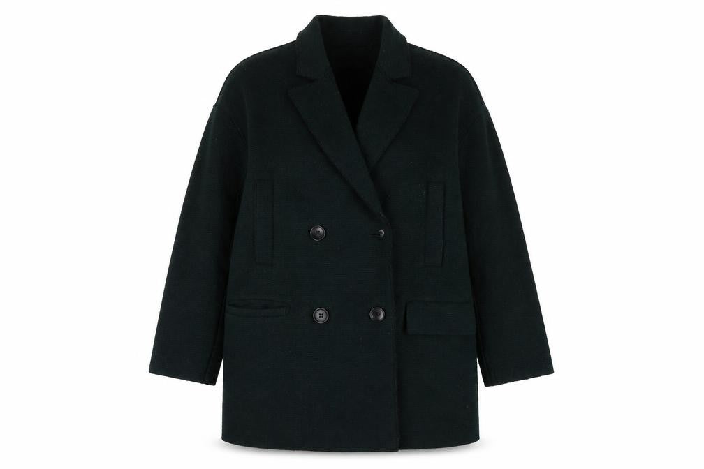 Front view of Zara Women's Black Wool Overcoat M - Elegant & Warm