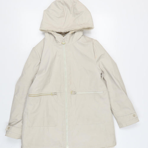 Zara Girls Beige Hooded Coat 11-12 Years Long Zipped Pockets