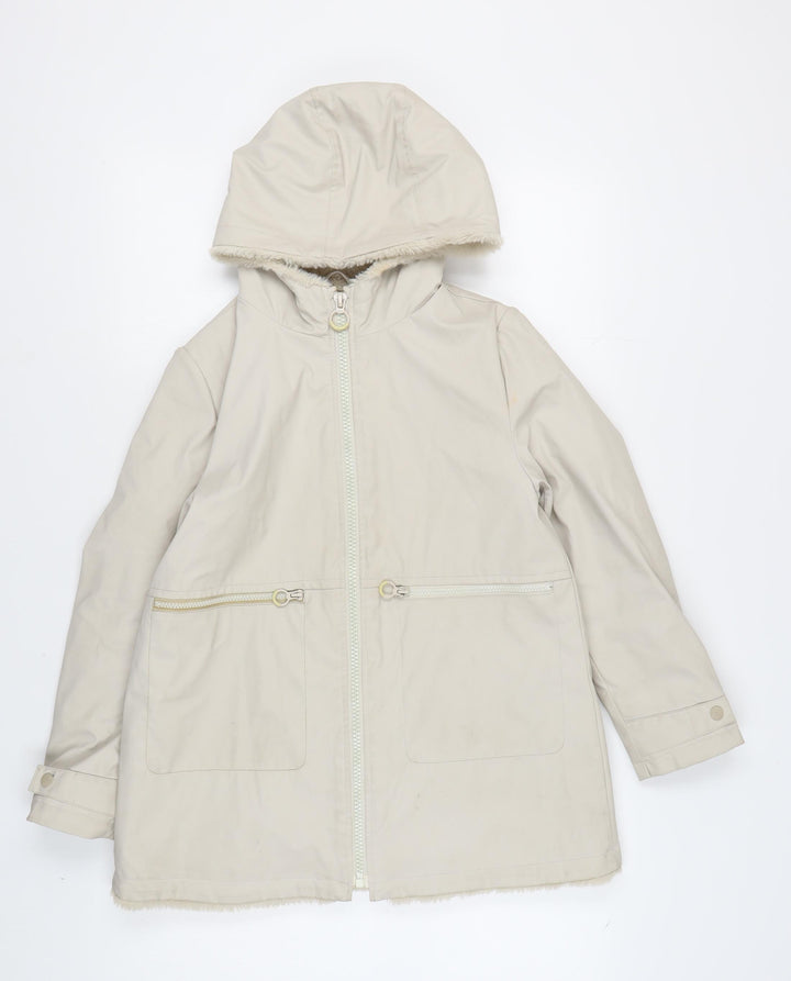 Zara Girls Beige Hooded Coat 11-12 Years Long Zipped Pockets
