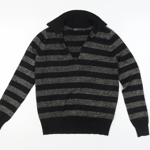 Marks and Spencer Women's Black Striped Pullover Jumper - Size S
