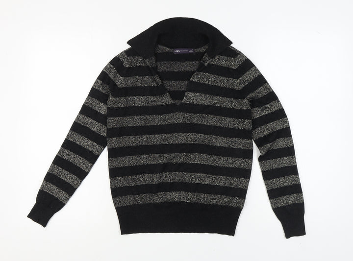 Marks and Spencer Women's Black Striped Pullover Jumper - Size S