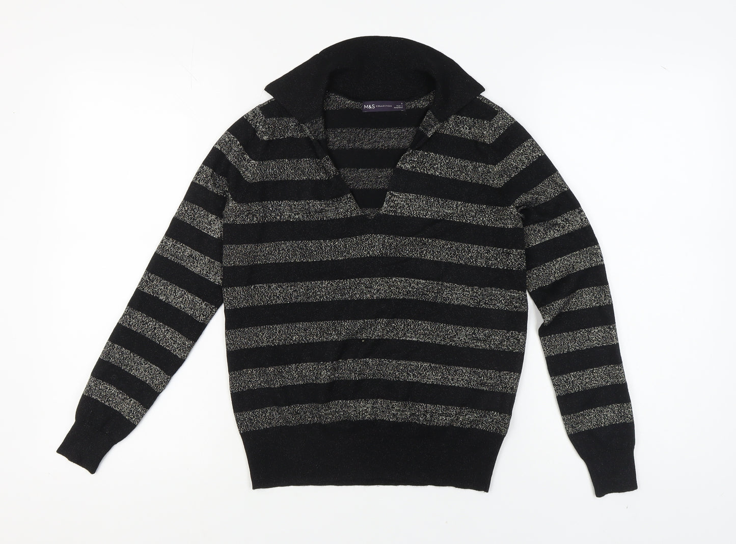 Marks and Spencer Women's Black Striped Pullover Jumper - Size S