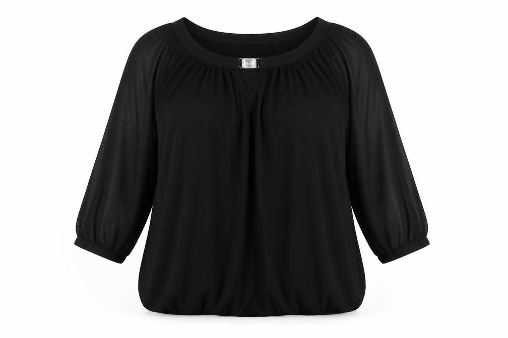 Front view of k&d London Women's Black 3/4 Sleeve Blouse, size 18