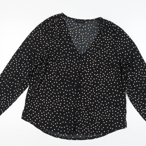New Look Women's Black Polka Dot Long Sleeve Blouse Size 14