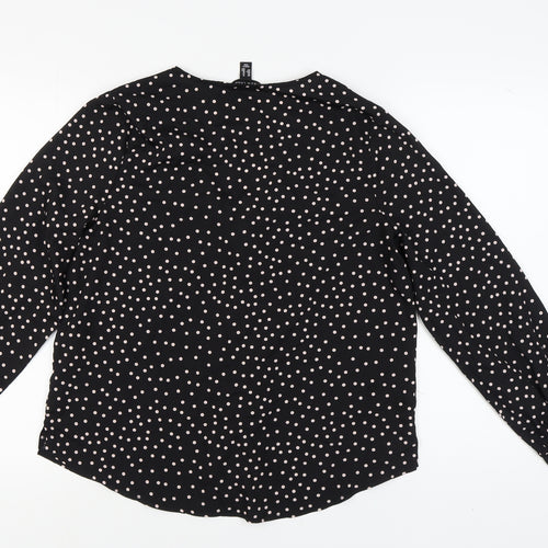 New Look Women's Black Polka Dot Long Sleeve Blouse Size 14