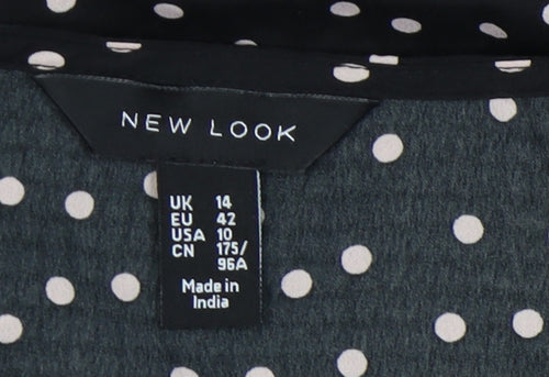 New Look Women's Black Polka Dot Long Sleeve Blouse Size 14