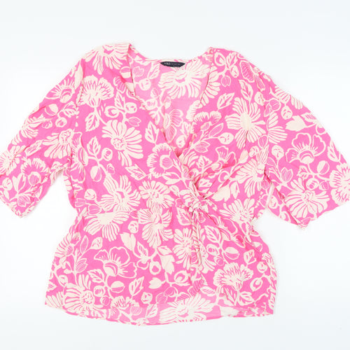 Marks and Spencer Women's Pink Floral Wrap Blouse Size 18