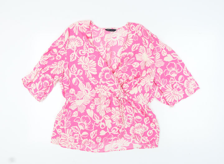 Marks and Spencer Women's Pink Floral Wrap Blouse Size 18
