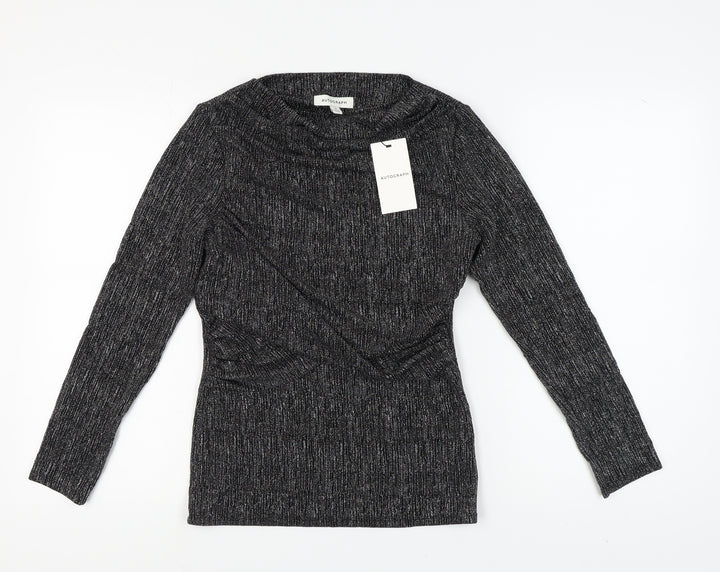Marks and Spencer Silver Blouse Women Size 12 Knit Long Sleeve