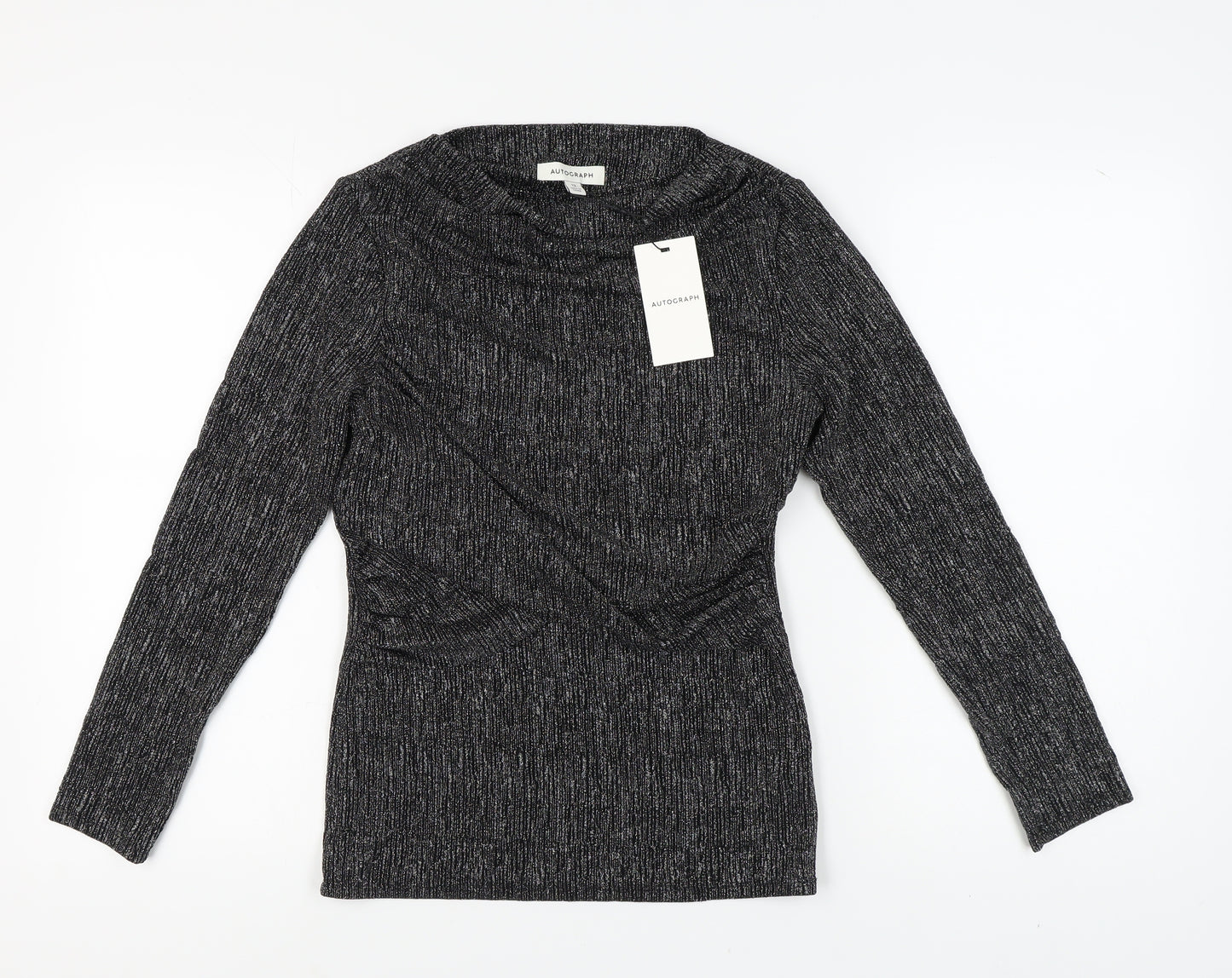 Marks and Spencer Silver Blouse Women Size 12 Knit Long Sleeve