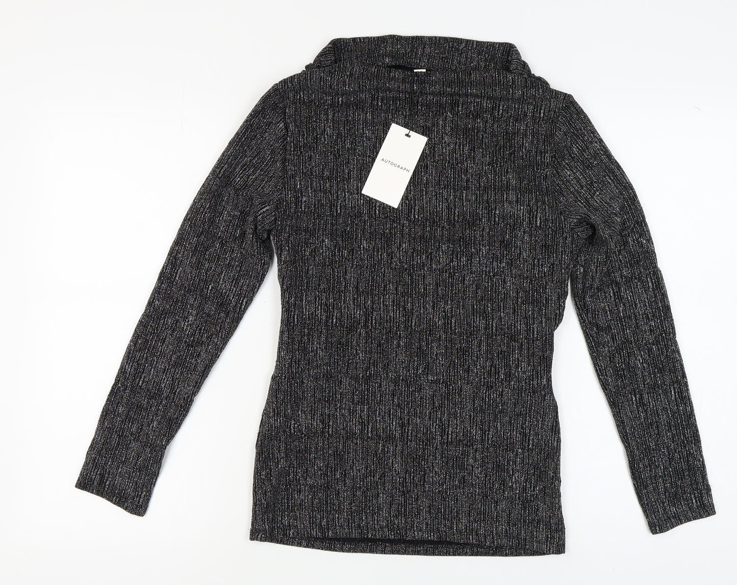 Marks and Spencer Silver Blouse Women Size 12 Knit Long Sleeve