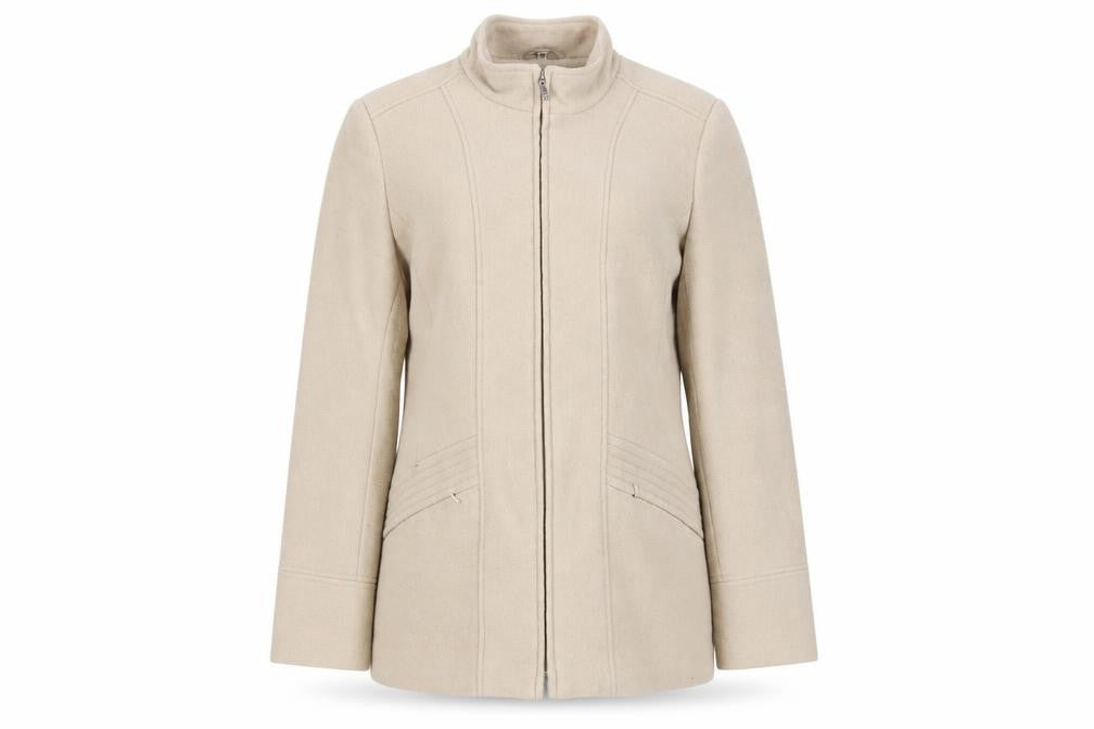 Front view of Klass Women’s Beige Wool Blend Mid-Length Coat -, size UK 14