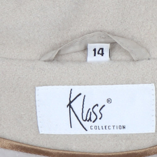 Klass Women’s Beige Wool Blend Mid-Length Coat - Size 14