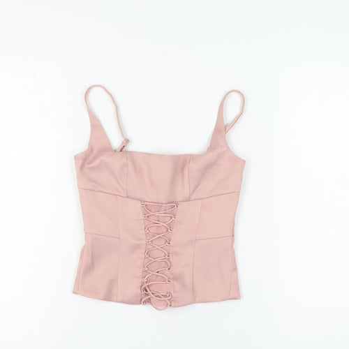 Oh Polly Women’s Pink Camisole Lace Up Top