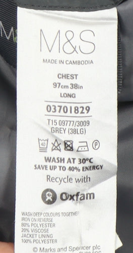 Marks and Spencer Men's Grey Long Blazer, Size 38L