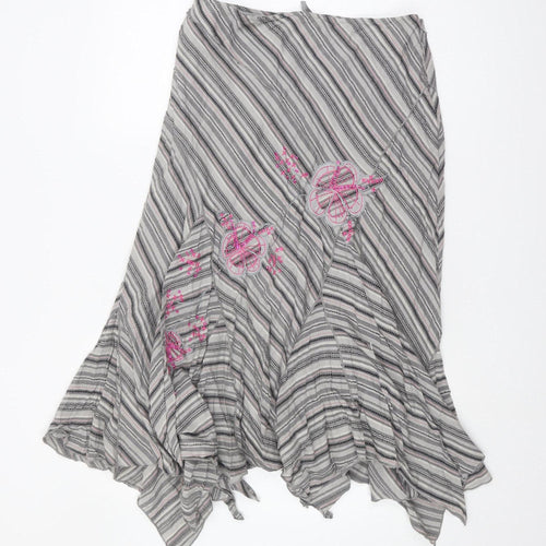 South Women's Grey Striped Embroidered Skirt Size 14