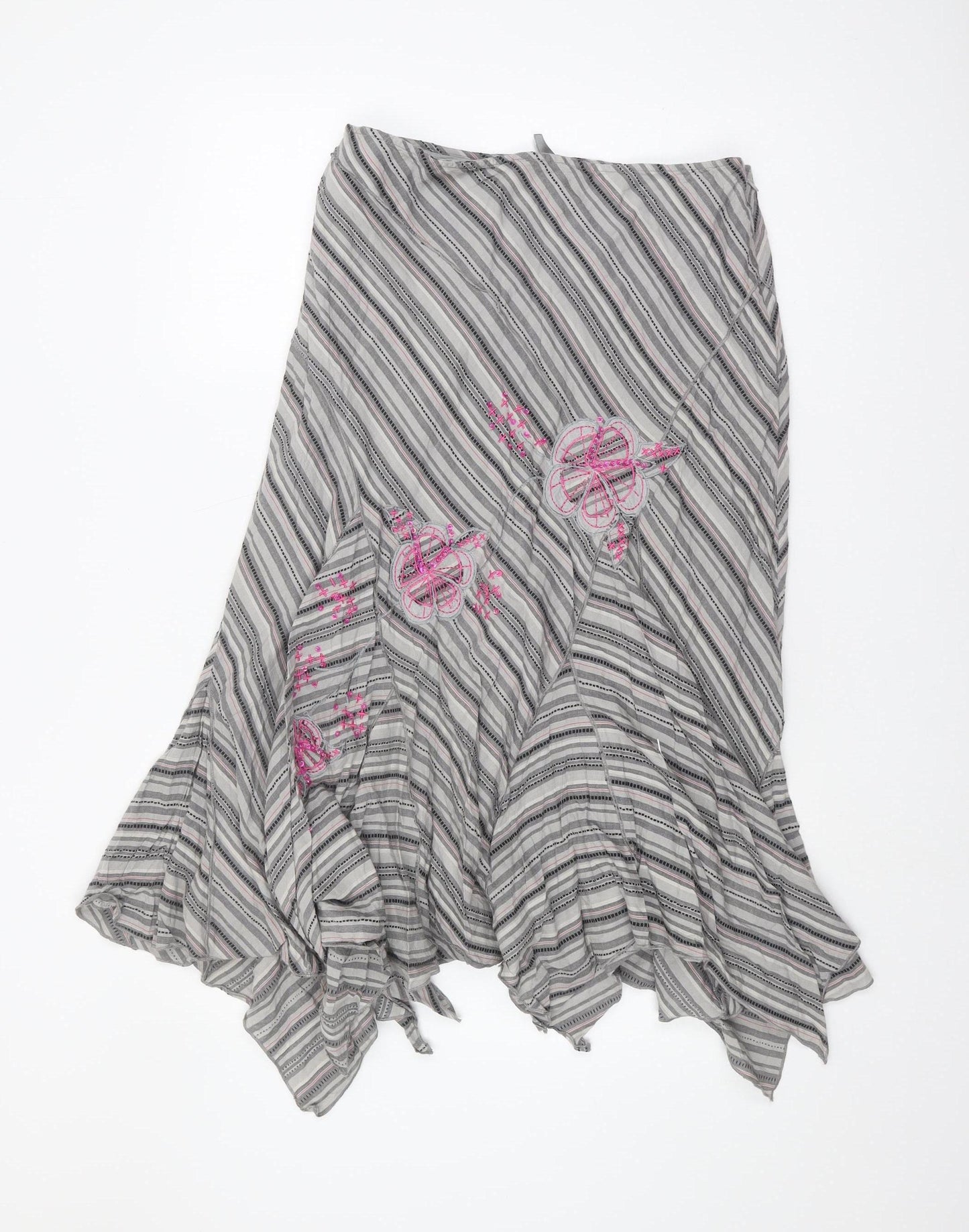 South Women's Grey Striped Embroidered Skirt Size 14