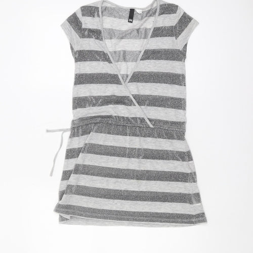 H&M Women's Grey Striped Wrap Top, Size 6