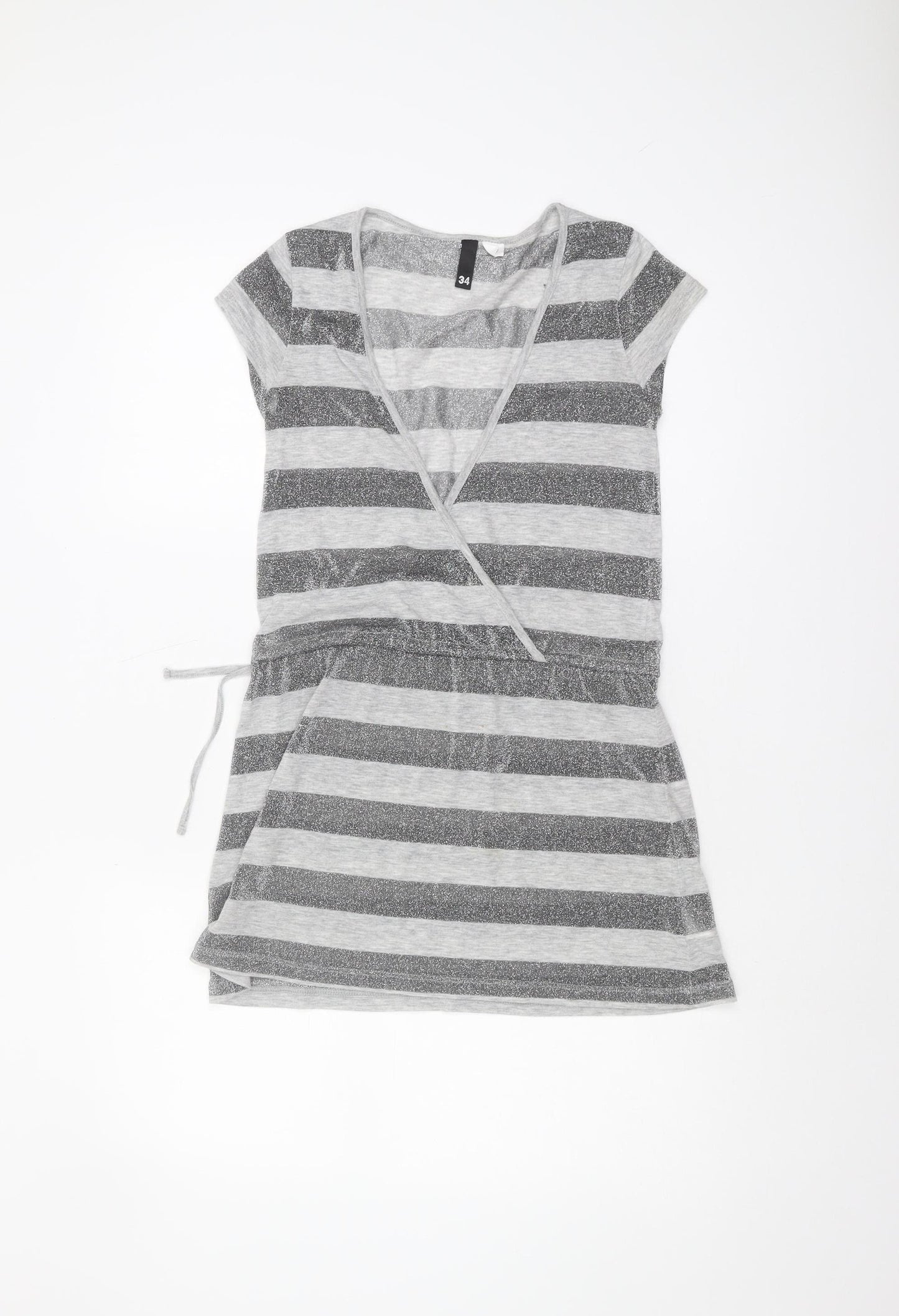 H&M Women's Grey Striped Wrap Top, Size 6