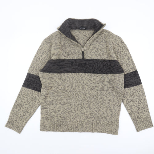 M2M Men's Beige Full Zip High Neck Jumper S