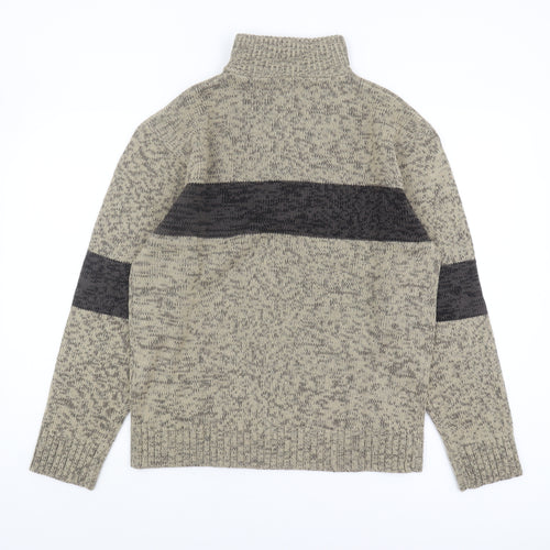 M2M Men's Beige Full Zip High Neck Jumper S