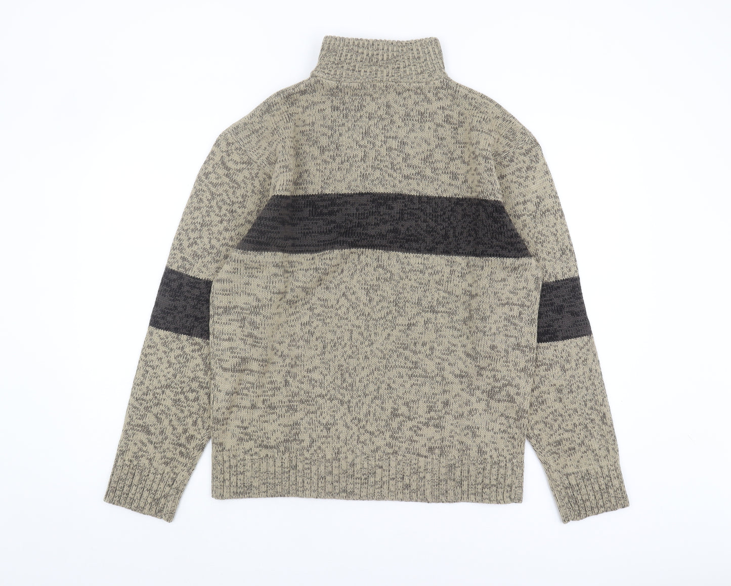 M2M Men's Beige Full Zip High Neck Jumper S