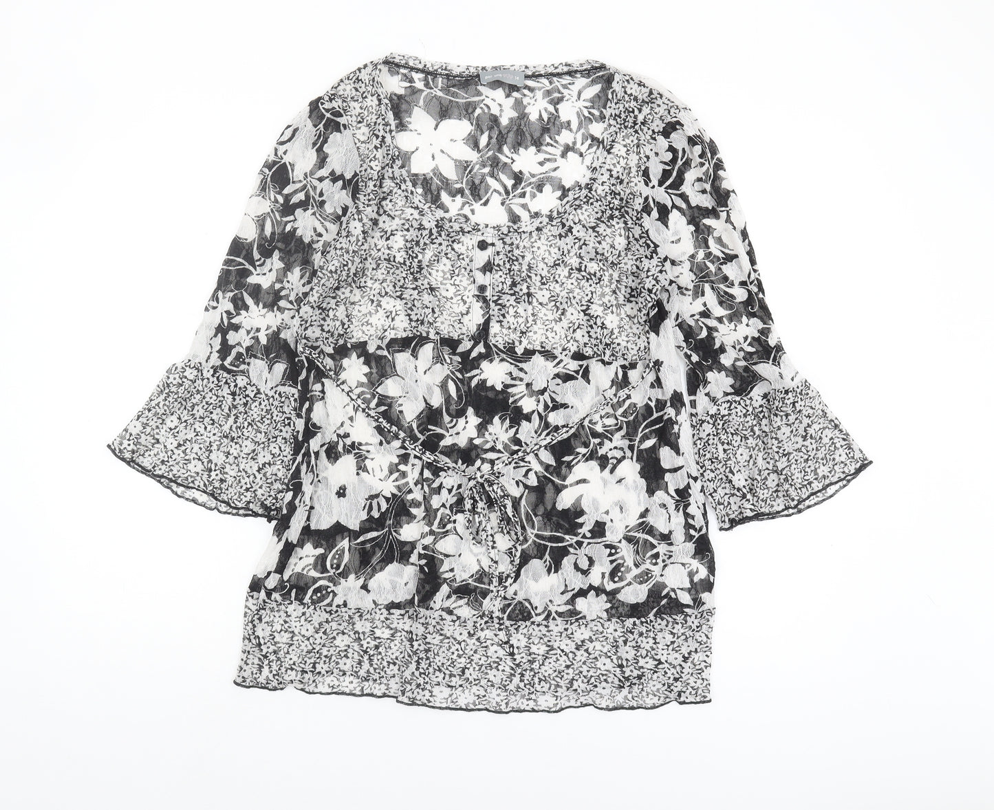 Per Una Women's Black Floral Lace Blouse Size 14
