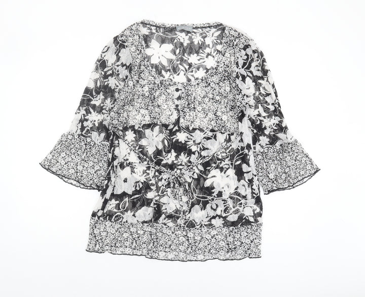 Per Una Women's Black Floral Lace Blouse Size 14