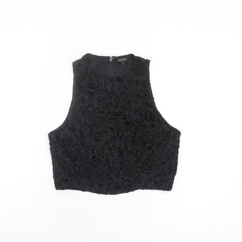River Island Black Cropped Beaded Blouse - Size 8