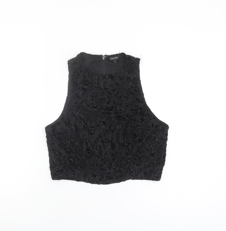 River Island Black Cropped Beaded Blouse - Size 8