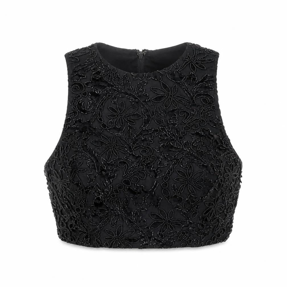 Front view of River Island Black Cropped Beaded Blouse -, size 8