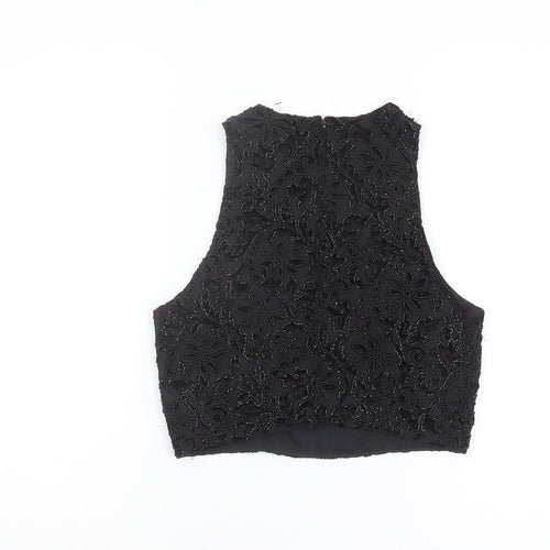 River Island Black Cropped Beaded Blouse - Size 8