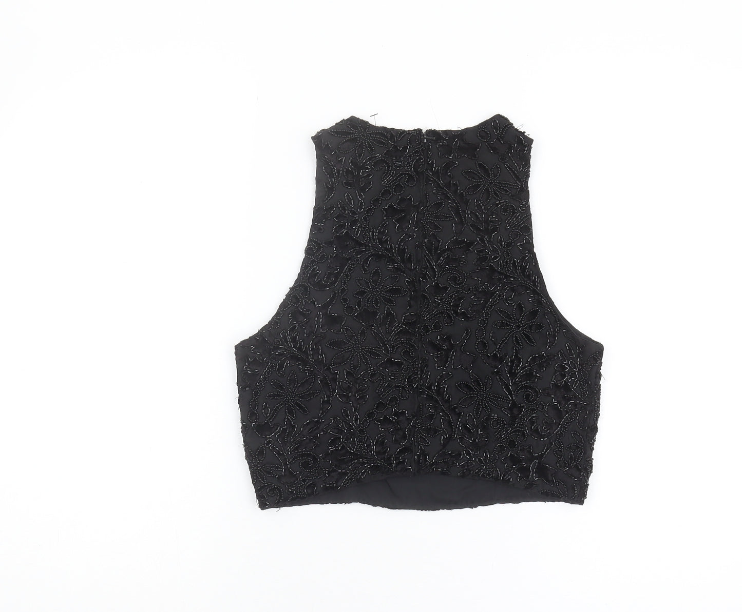 River Island Black Cropped Beaded Blouse - Size 8