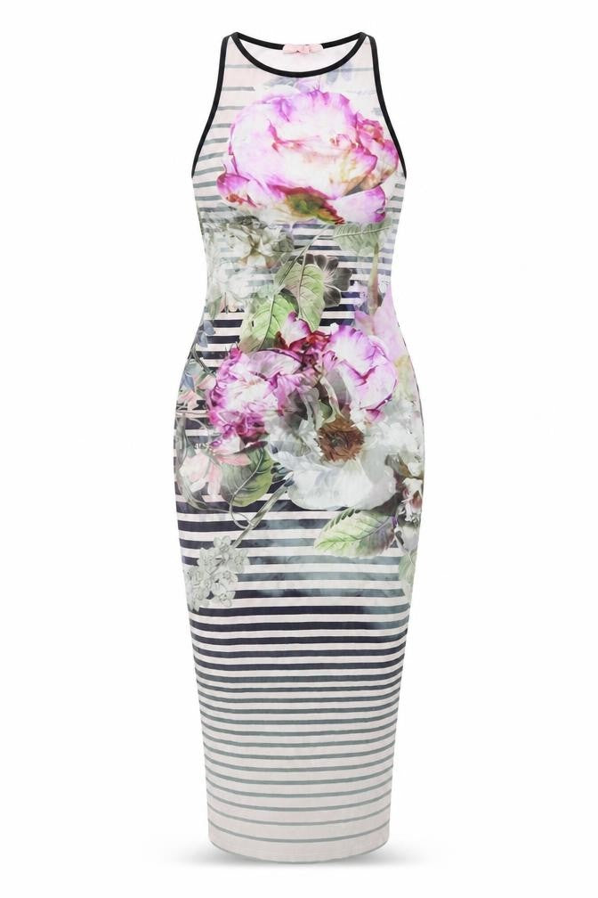 Front view of Ted Baker Women's Multicoloured XS Floral Bodycon Dress