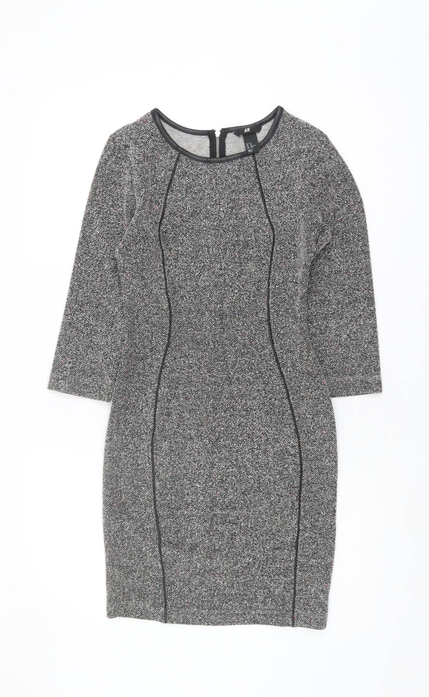 H&M Women's Grey Sheath Dress XS 3/4 Sleeve