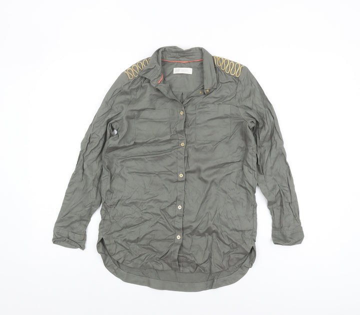H&M Girls Green Button-Up Shirt, Size 11-12 Years