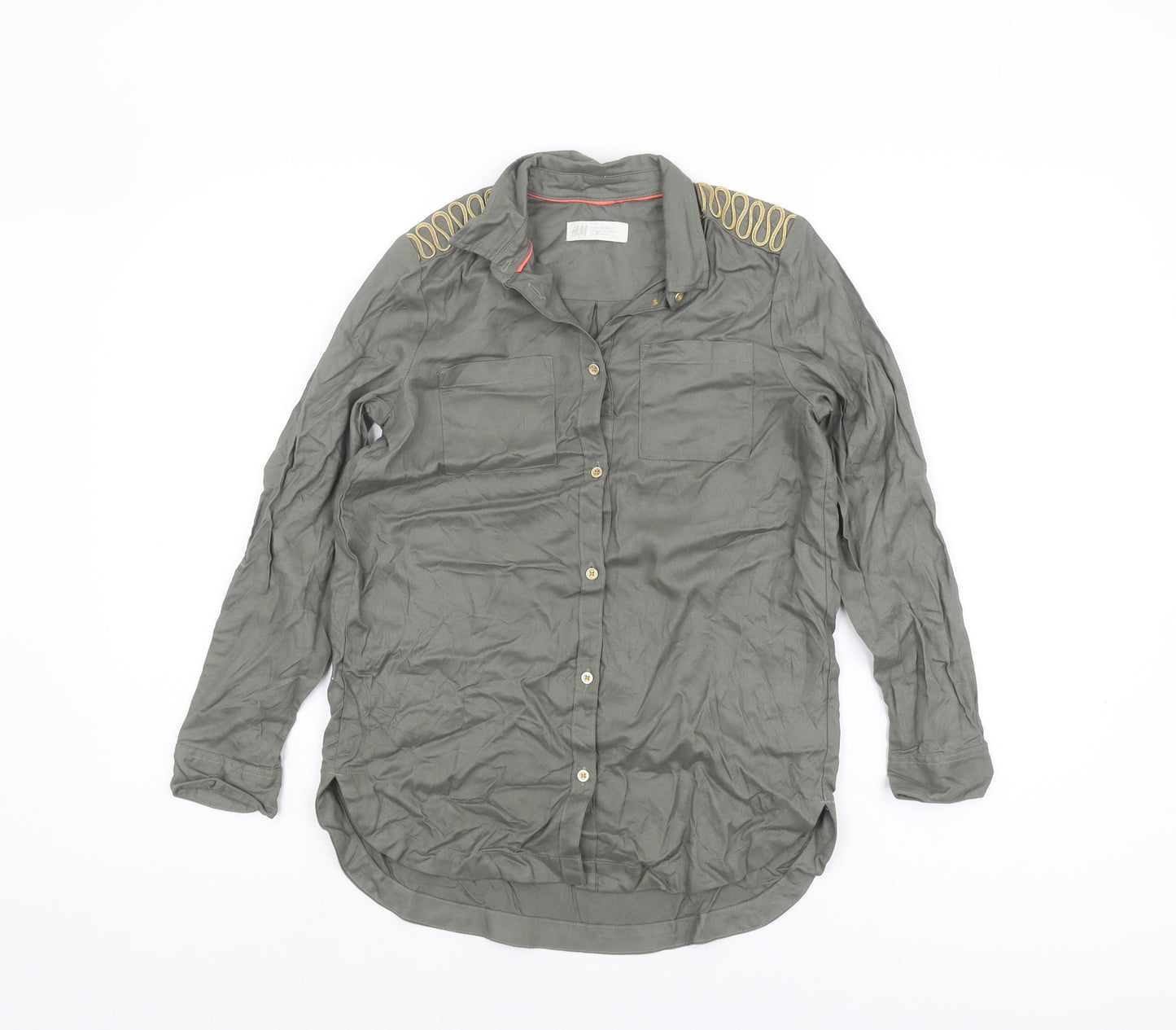 H&M Girls Green Button-Up Shirt, Size 11-12 Years