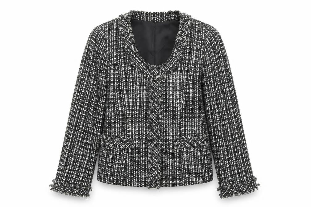 Front view of Yoek Women's Cropped Check Jacket Black, size 14