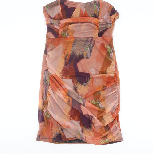PrettyLittleThing Women's Orange Bodycon Strapless Dress, Size 12
