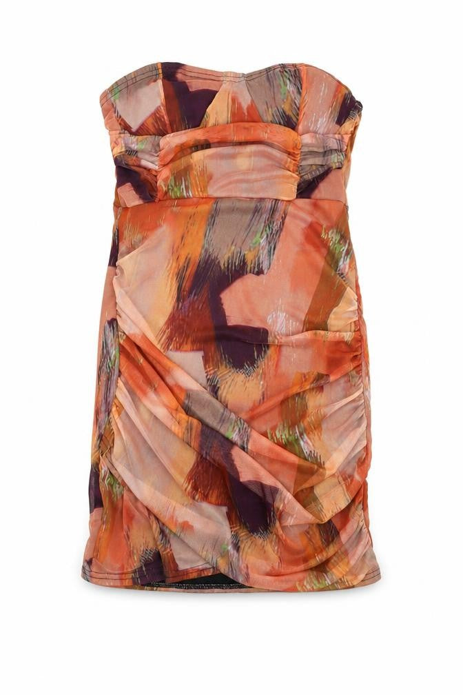 Front view of PRETTYLITTLETHING Women's Orange Bodycon Strapless Dress, size 12