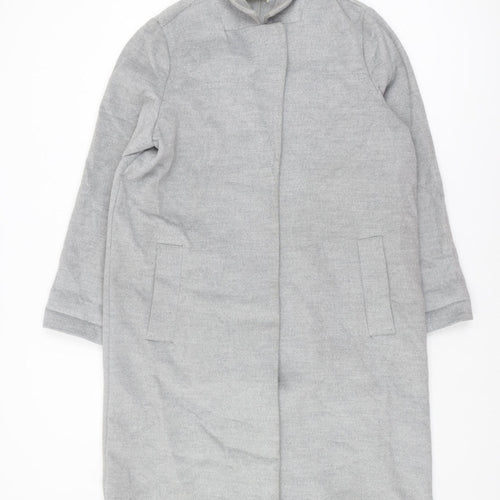 H&M Womens Grey Coat Size 14 Long Collared Casual