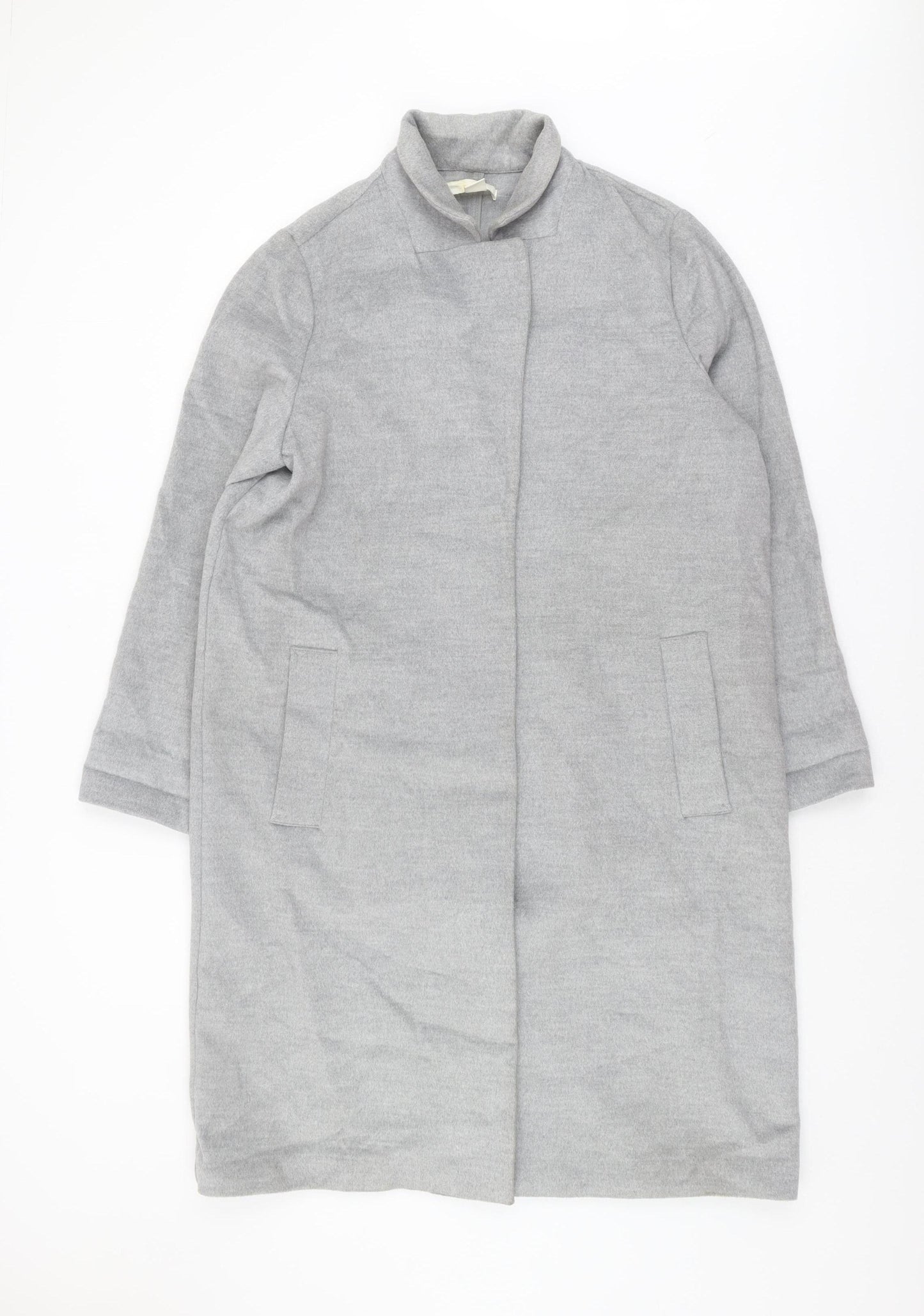 H&M Womens Grey Coat Size 14 Long Collared Casual