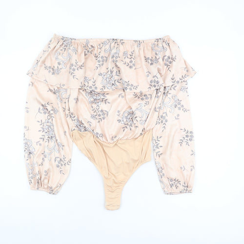 Missguided Women's Beige Floral Off Shoulder Bodysuit, Size 8