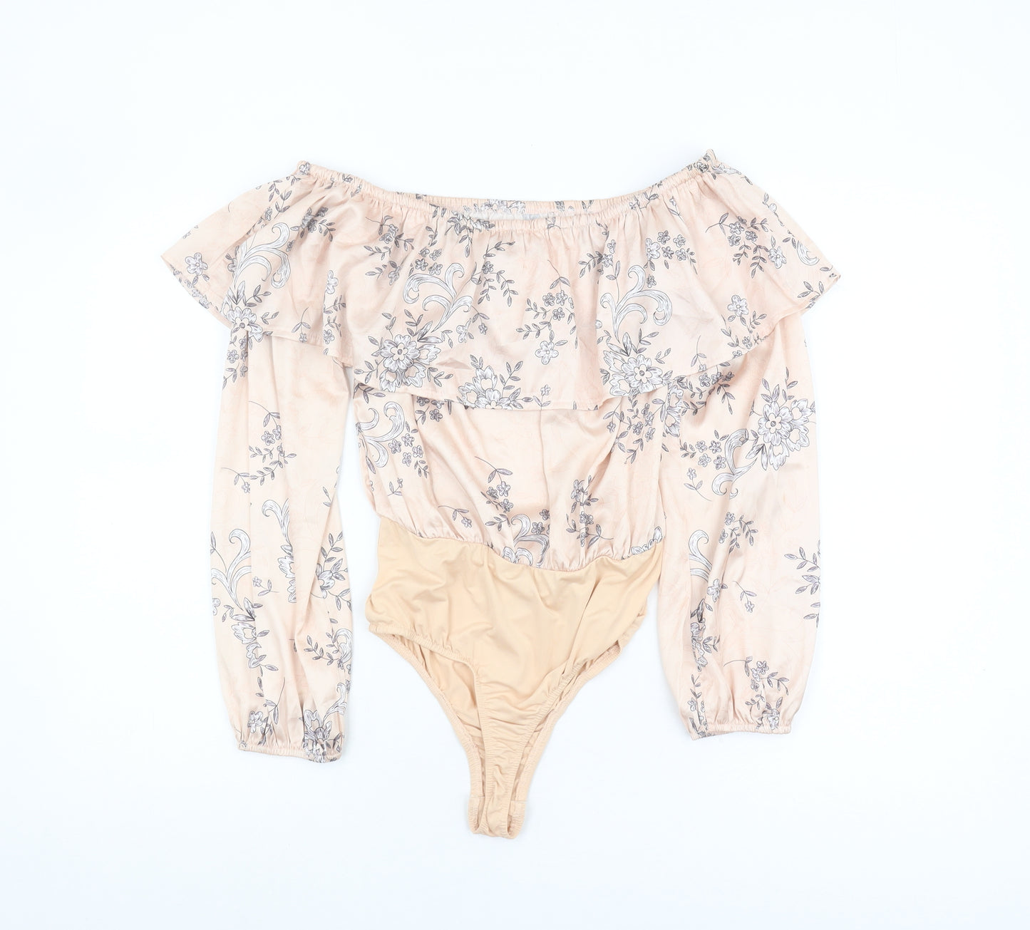 Missguided Women's Beige Floral Off Shoulder Bodysuit, Size 8