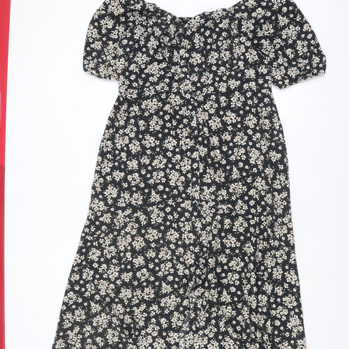 Wallis Women's Black Floral Off-Shoulder Dress Size 14