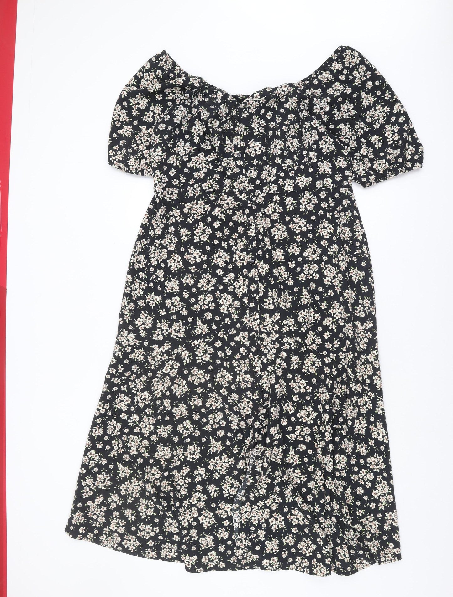 Wallis Women's Black Floral Off-Shoulder Dress Size 14