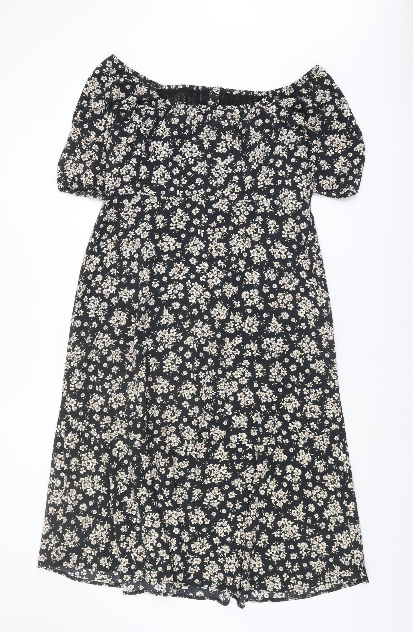 Wallis Women's Black Floral Off-Shoulder Dress Size 14