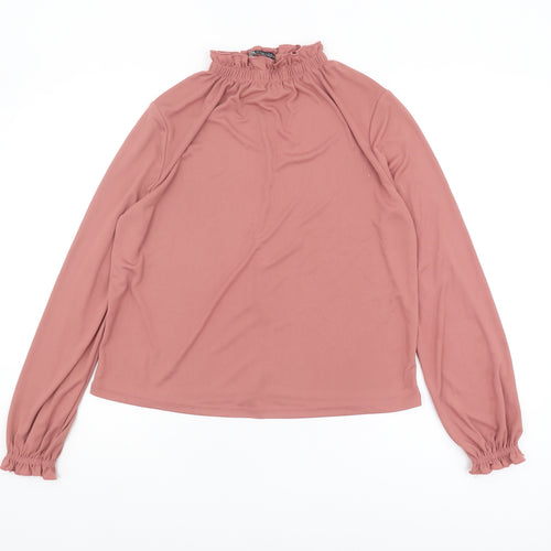 Zara Women's Pink High Neck Blouse Long Sleeve