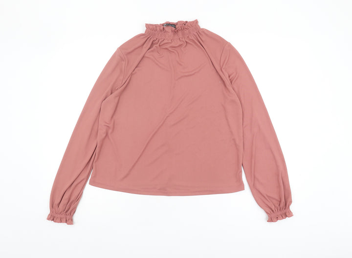 Zara Women's Pink High Neck Blouse Long Sleeve
