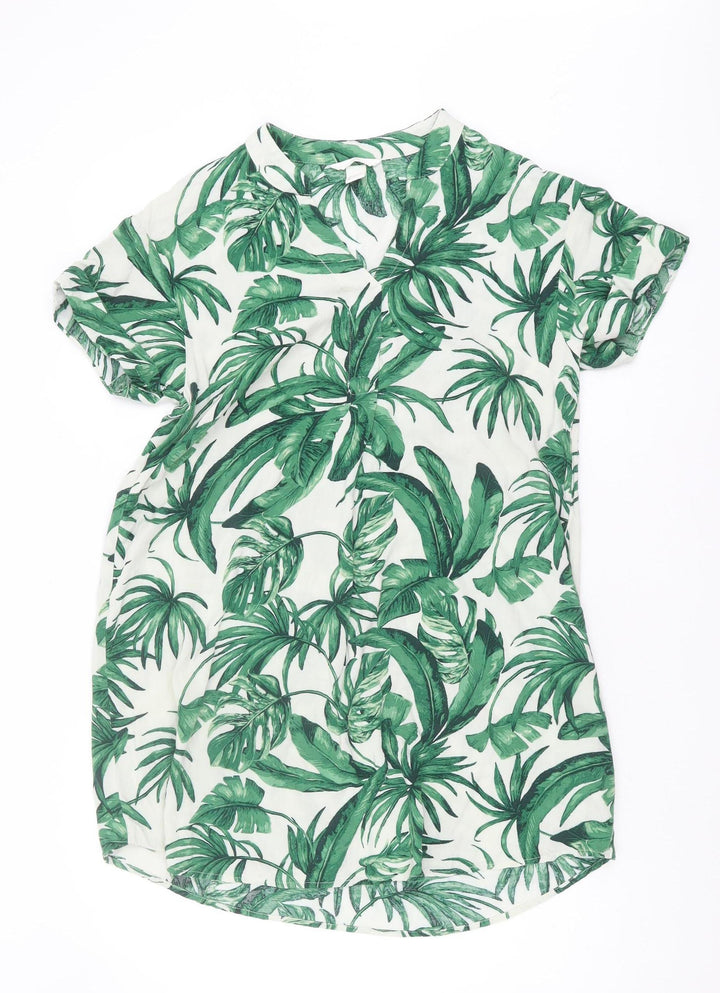 H&M Women's Green Floral Blouse, Size 8, Summer Style